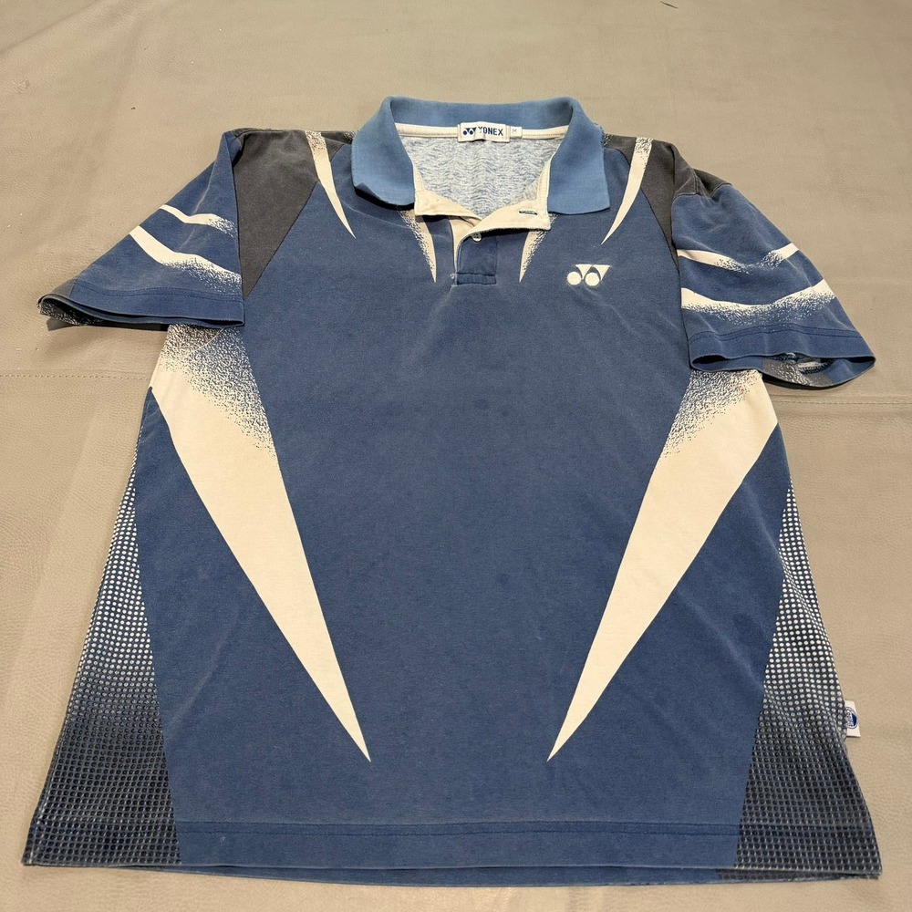VTG 90s Yonex Men Tennis Polo Shirt Blue Graphic Rugby Japan Y2K Grunge-M-7636